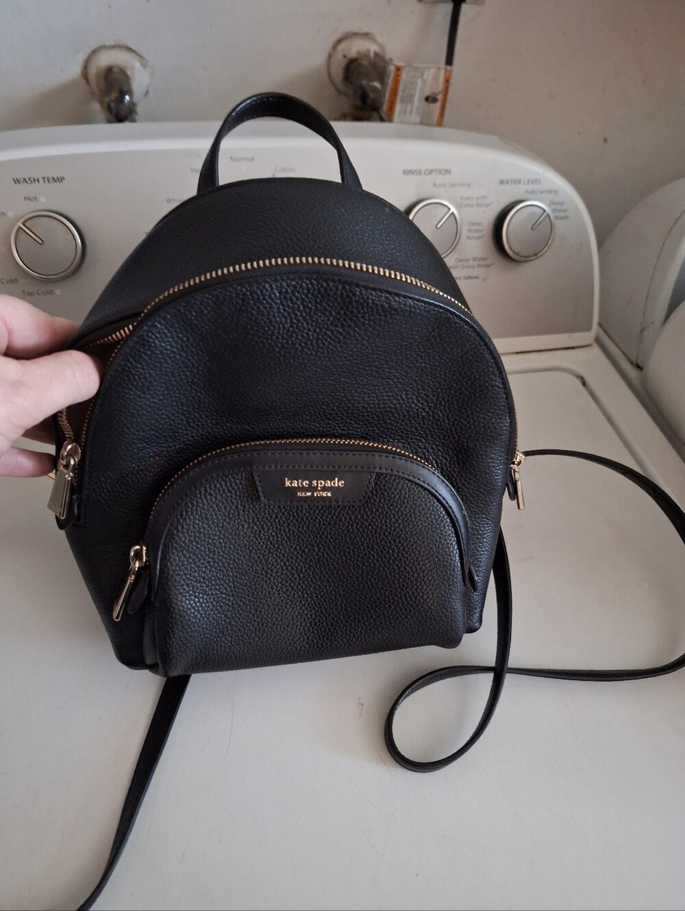 kate spade Black Pebbled Leather Mini Backpack with Gold Hardware